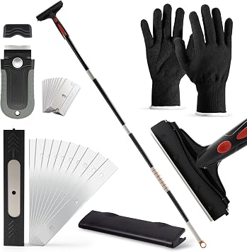 Gomake Extendable Floor Scraper Heavy Duty 6" Wide Razor Blade Scraper Tool with 17-59" 1.4ft- 4.9ftLong Handle, 10PCS Extra Metal Blades for Cleaning Glass Wall Gum Paint Tile Glue