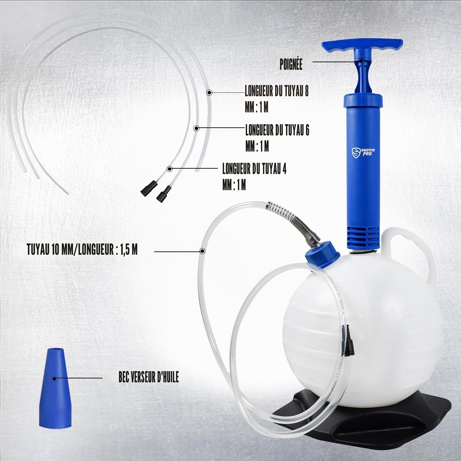 SMOTIVEPRO Seringue a Huile 6L, Pompe Huile Vidange Manuelle avec Base Améliorée et Tuyaux d'Extension en Trois Tailles, Pompe a Huile pour Voitures, Bateaux, Tondeuses à Gazon, Souffleuses à Neige