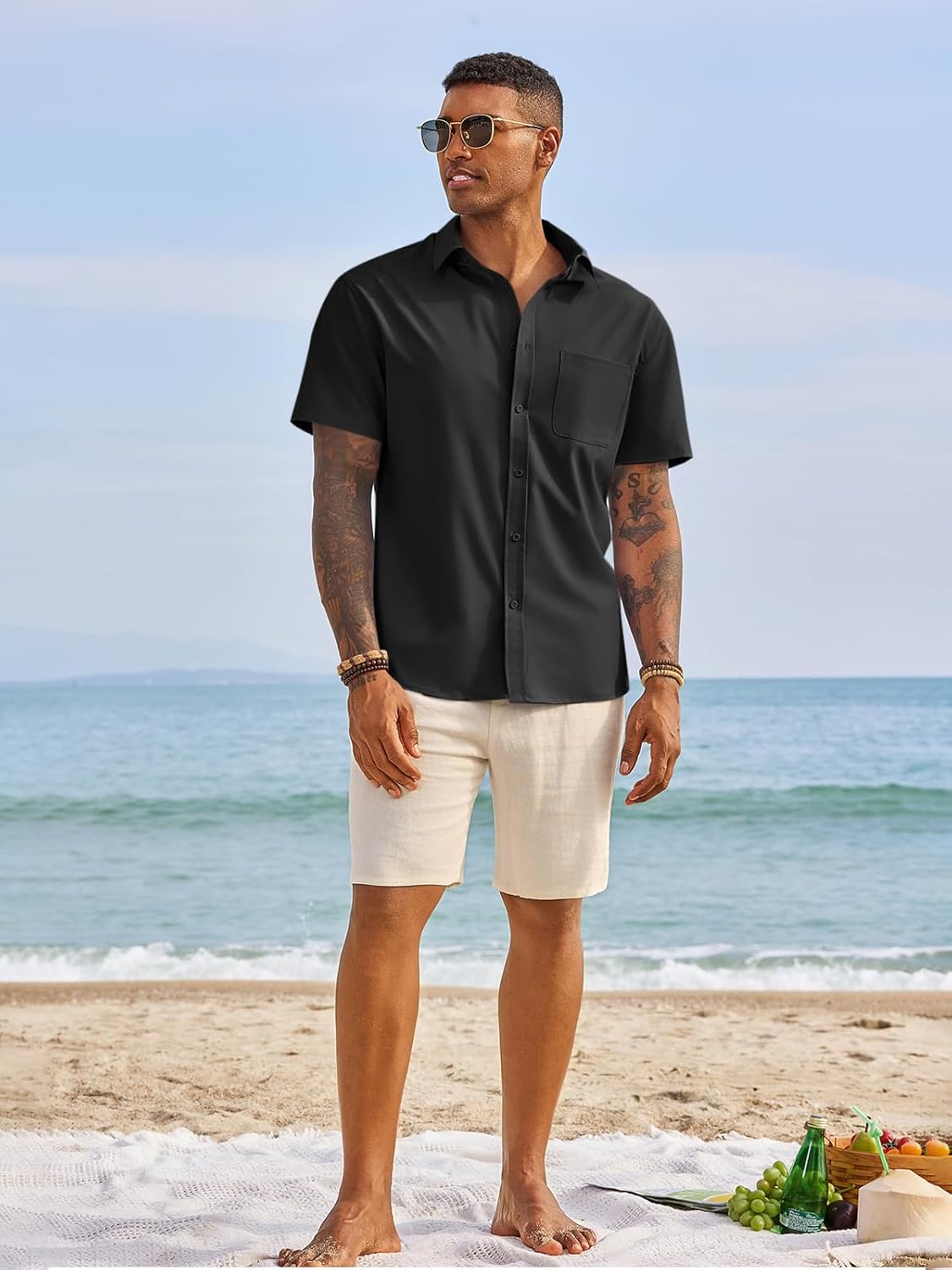 Runcati Mens Button Down Shirts Short Sleeve Casual Dress Shirt Summer Untucked Shirts with Pocket - Image 5