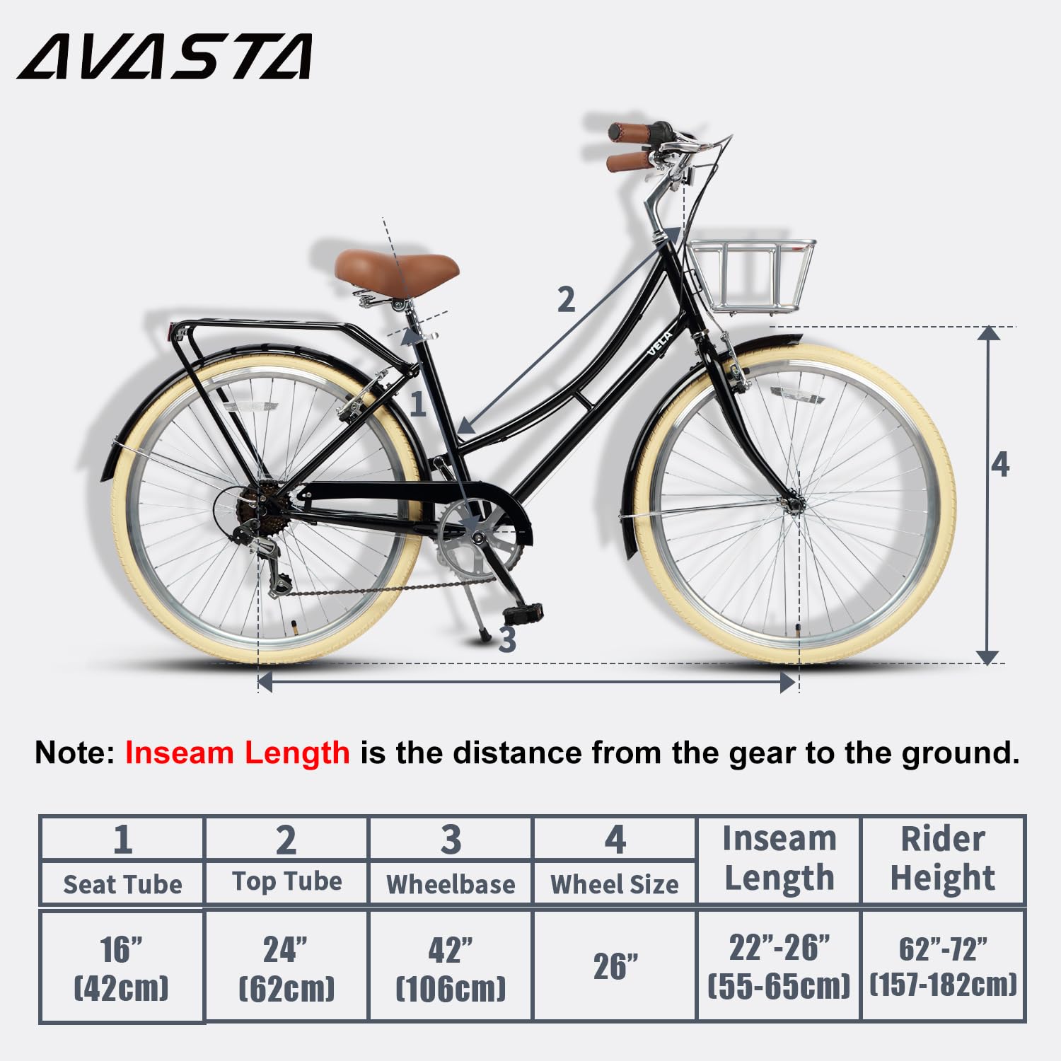 AVASTA Bicicleta Híbrida Urbana de 26" para Mujer, Práctica y Elegante para el Tráfico Urbano