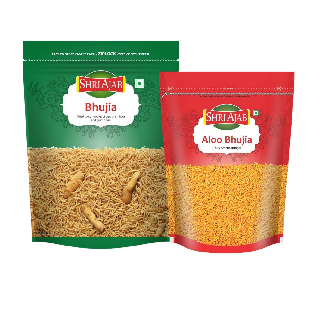 SHRIAJAB Bhujia (1Kg) & Aloo Bhujia (400g) / Pack of 2 / Bhujia made of Potatoes, Gram Flour, Spices and Herbs/Crispy & Light Snacks, All-time Favourite Indian Snacks Sev, Namkeen/Ready to Eat (B08K47R8ZK) Amazon Price History, Amazon Price Tracker