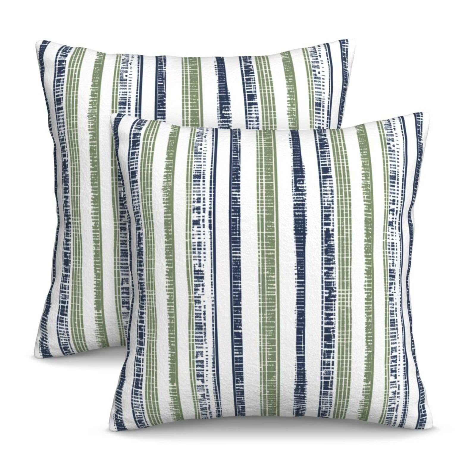 KiuLoam Boho Navy Blue and Sage Green Striped Throw Pillow Covers 20 x 20 Inch Set of 2 Outdoor Decorative Pillow Cases Farmhouse Cushion Cases for