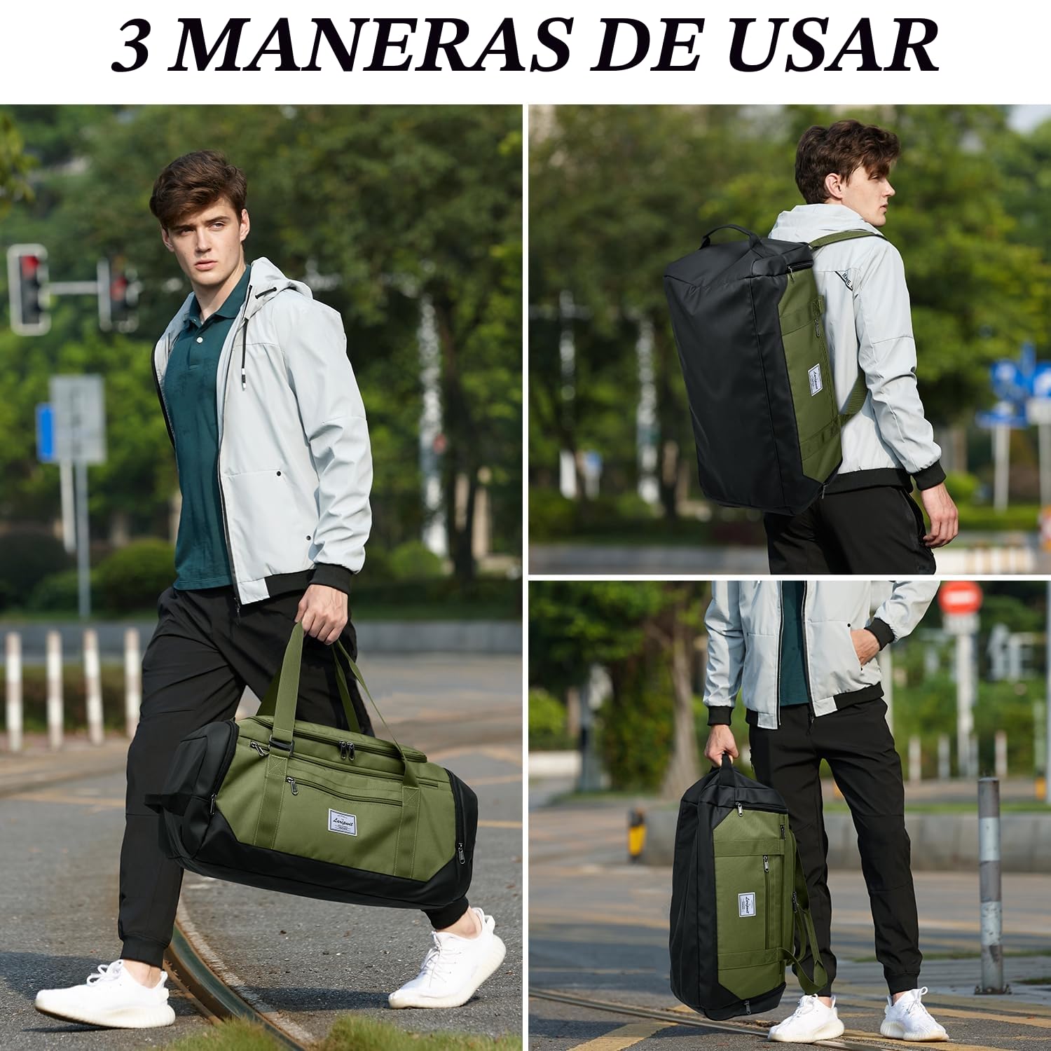 Laripwit Bolsa Deporte de Gimnasio para Hombre con Compartimento para Zapatos, 40L Bolsa de Viaje con Mochila Función y Compartimento Húmedo para Deportivo la Natación Duffle Bag, Verde