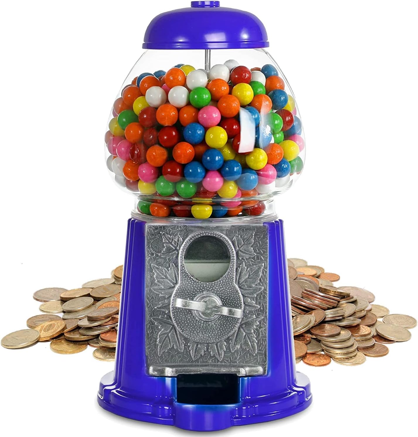 Gumball Machine for Kids 12" - Heavy Duty Metal with Glass - Christmas Antique Style Bubble Gum Machine - Kids Coin Operated Toy Bank for USA Coins - Candy Dispenser - Playo (Blue)