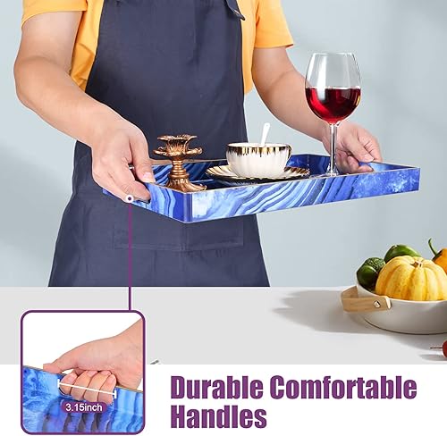 Miniatura 10 de Bandeja grande rosa con asas, bandeja rectangular de plástico elegante decorativa para mesa auxiliar otomana, sala de estar, baño, decoración del