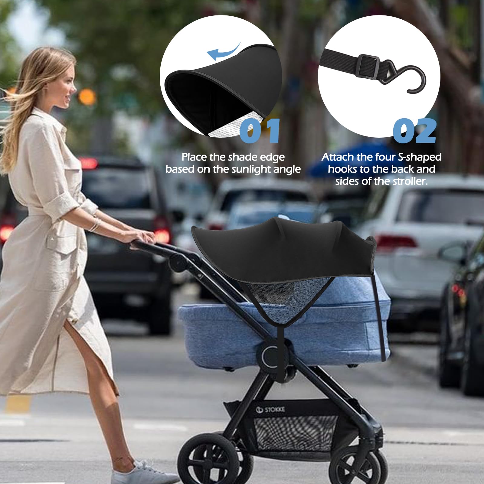 WD&CD Parasole per Passeggino, Pieghevole Traspirante con Protezione UV Facile da Installare, Nero