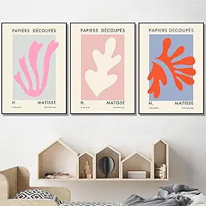 Henri Matisse Wall Art Abstract Plants Canvas Painting Prints Pink Leaves Canvas Abstract Art Prints,Matisse Prints, Art Exhibition Poster Leaves and Flower Nordic Modern Picture for Living Room On