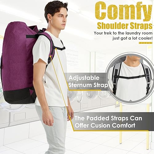 Miniatura 4 de Bolsas de lavandería extra grandes y resistentes, bolsa de lavandería de 115 litros para la universidad, mochila de lavandería, bolsa de lavandería