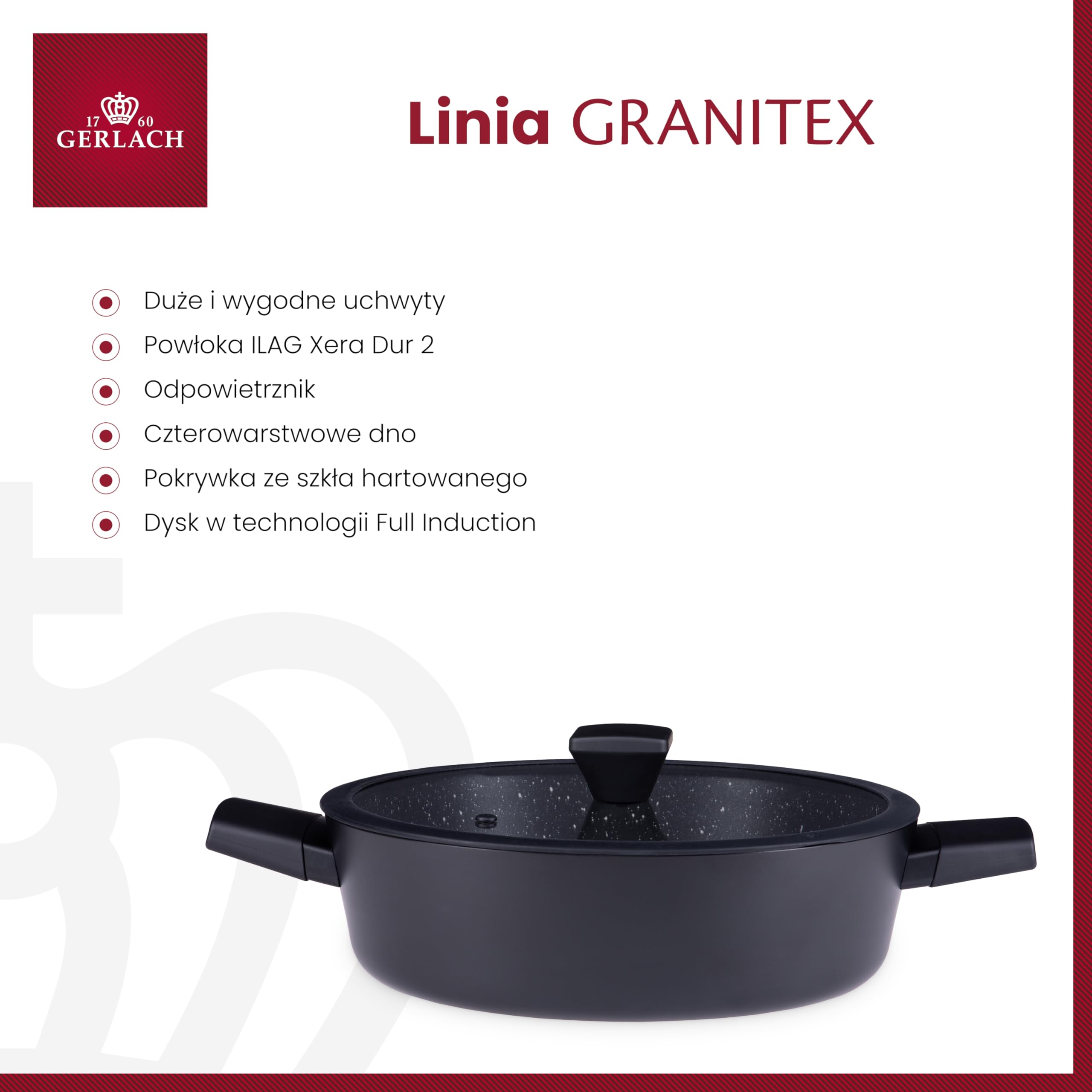 Gerlach Granitex Garnek Z Powłoką Ceramiczną Garnki z Pokrywką Indukcja Elektryczne Gazowe Ceramiczne Kuchenki Czarny 28 cm 4,4L