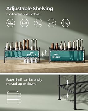 SONGMICS 2-Tier Metal Shoe Rack, Shoe Orgainzer, 33.5 Wide, Holds 12 Pairs