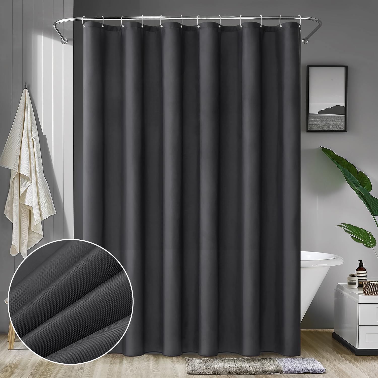 MIULEE Tenda per Doccia 200 x 240 cm Grigio Scuro Impermeabile in Poliestere, Resistente Alla Muffa, Lavabile in Lavatrice con 14 Ganci