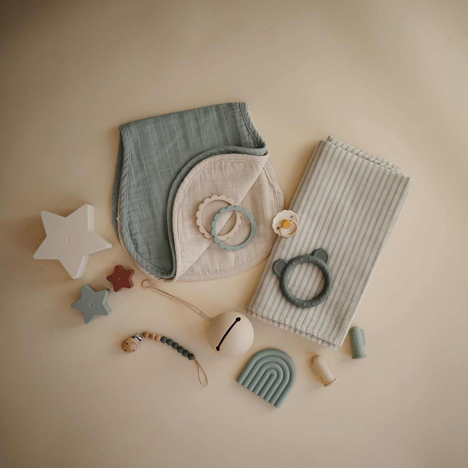 mushie Muslin Baby Swaddle Blanket | 100% Organic Cotton (Sage Stripe) - Image 7