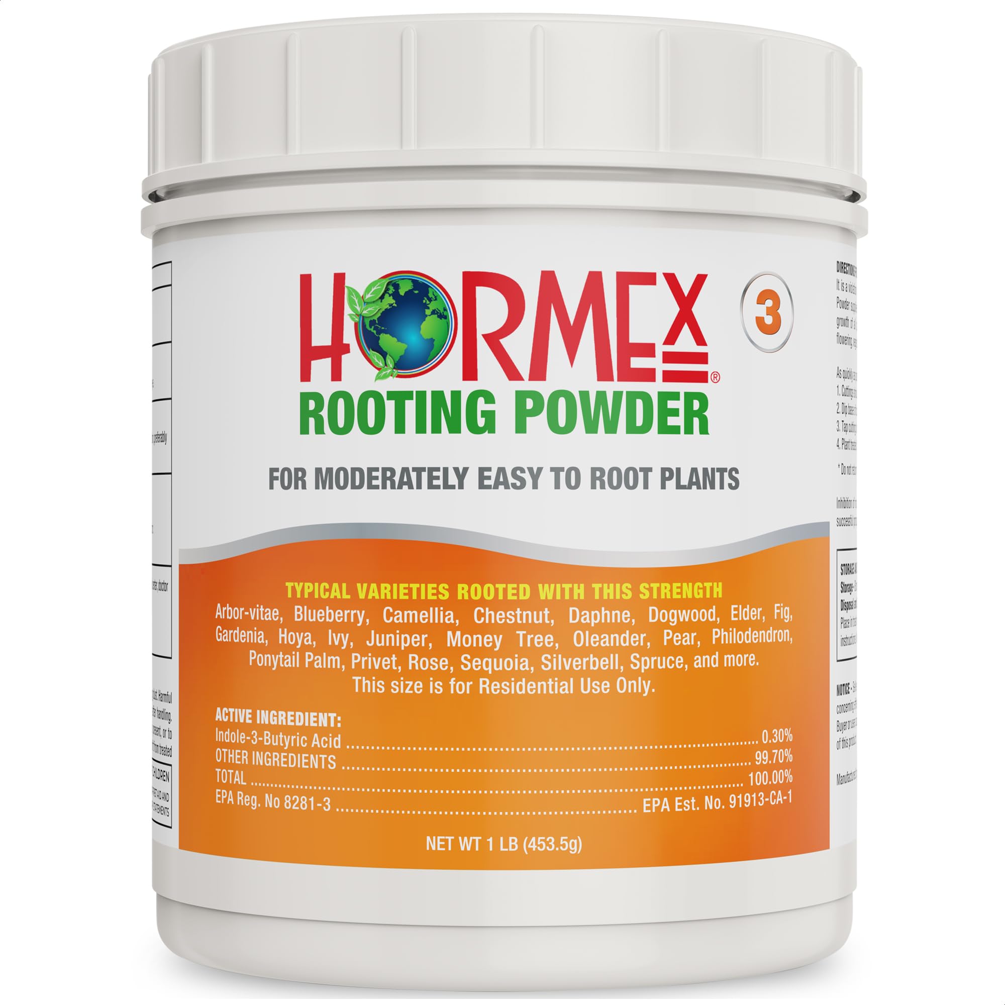 Hormex Rooting Powder #3 (0.30 IBA) - Fast-Acting Rooting Hormone for Common Home & Garden Cuttings - Root Stimulator for Plant Cloning - Strong Growth for Maximum Propagation Success, 1LB