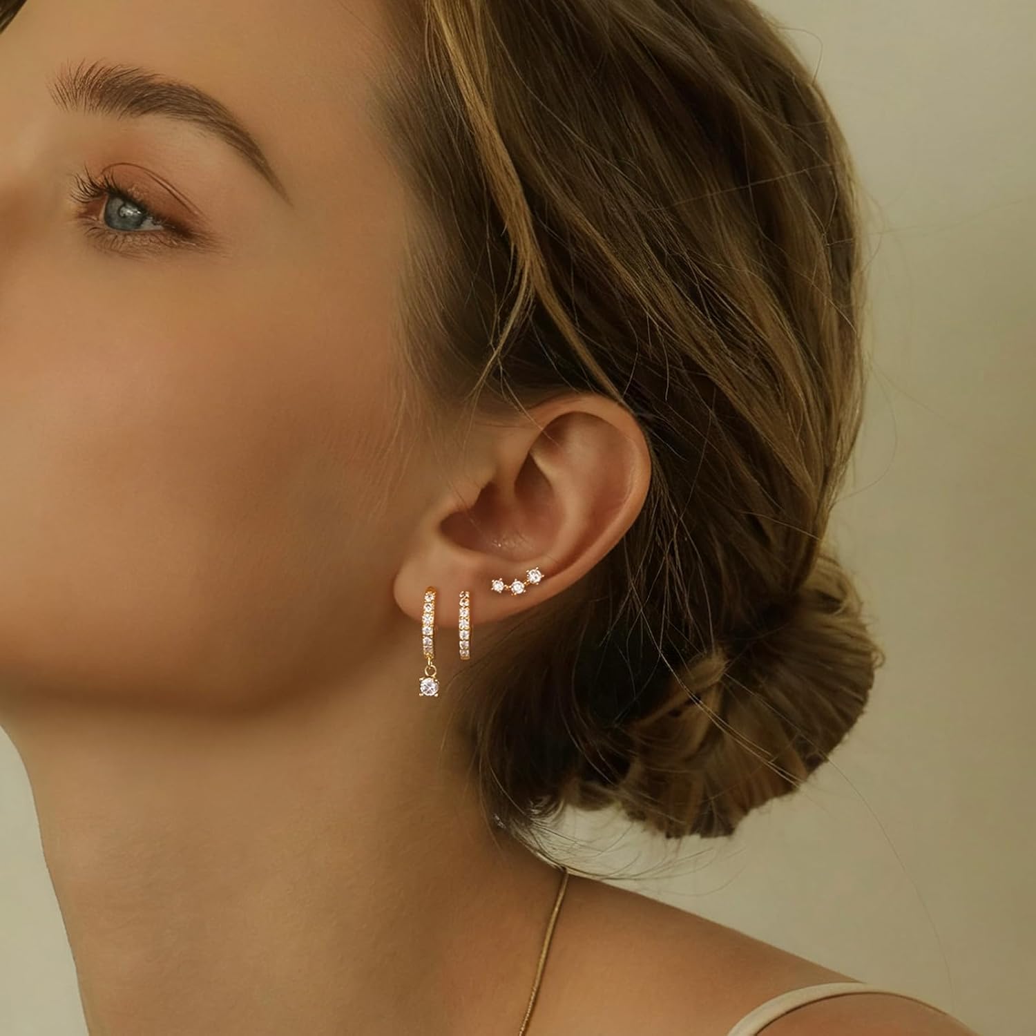 3 Pairs Silver Hoop Earrings Set: 925 Sterling Silver Dainty Stud Earrings Trendy Small 14K Gold Plated Hypoallergenic Dangle Cartilage Huggie Hoop Earrings for Women Silver Jewelry for Women Gifts - Image 3