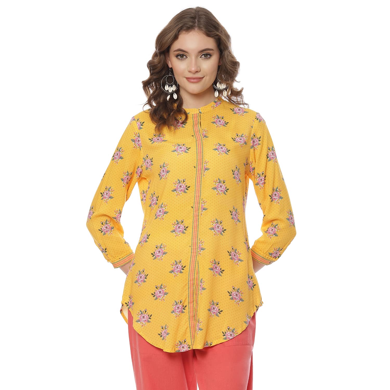 rangriti Yellow Liva Floral Top for Women-picture-14
