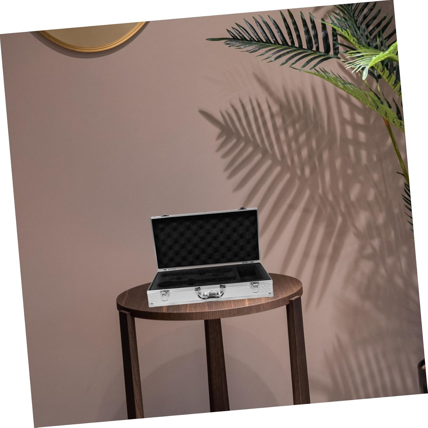 Portable Aluminum Alloy Microphone Case with Foam Insert Dual Mic Holder for Travel Ergonomic Handle for Easy Carrying Storage for Ktv and Performances