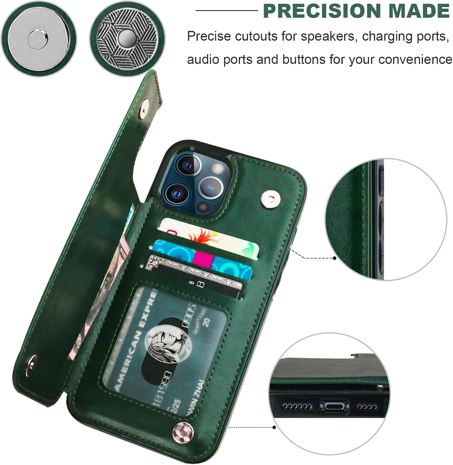 ONETOP Compatible with iPhone 12 Pro Max Wallet Case with Card Holder,PU Leather Kickstand Card Slots Case, Double Magnetic Clasp and Durable Shockproof Cover 6.7 Inch (Green)