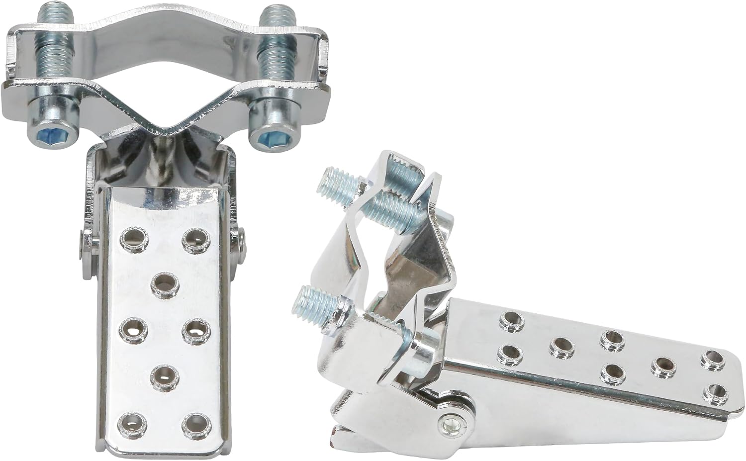 A Pair Bike Foot Pegs Clamp for Mini Bike, Foldable Foot Pedals for Motorcycle MTB ATV Bicycle UTV Go Karts Scooter Folding Footpegs Fork Step Frame Clamp-On Type Heavy Duty (Chrome Plated)