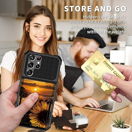 Miniatura 5 de Funda tipo cartera para Samsung Galaxy S22 Ultra con ranura para tarjetero, funda con tapa híbrida de doble capa, resistente, a prueba de golpes