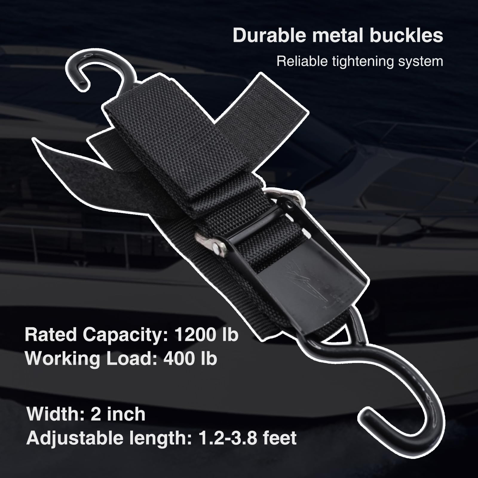 Adjustable Rope Hanger Ratchets Heavy Duty 4 Pack Retractable Ratchet Tie Down Straps for Cars Trucks Motorcycles Outdoor Use - 1200 lbs Prevent Load Shifting Easy to Use Durable Reliable (Black)