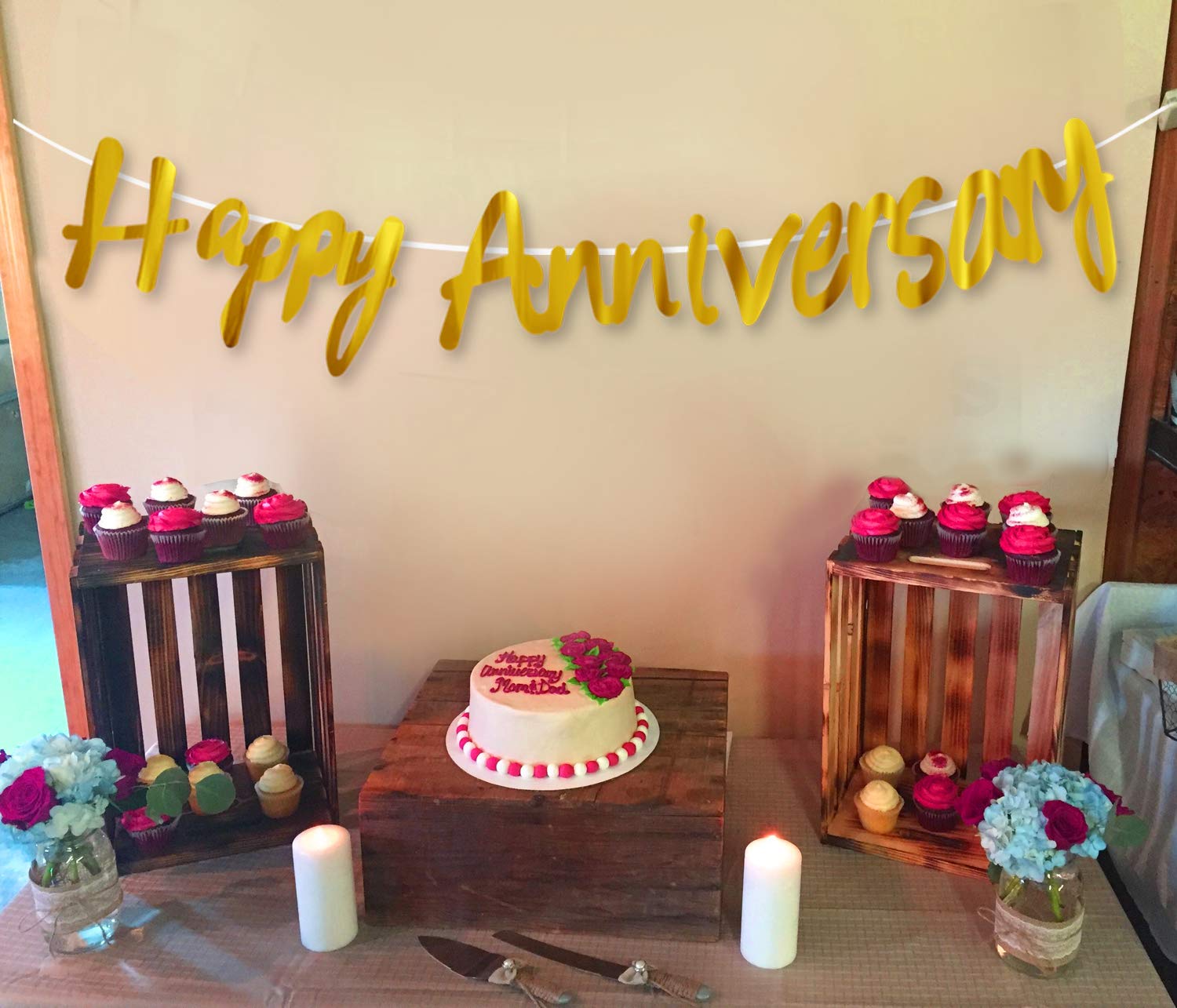 AMFIN® Happy Anniversary Golden Bunting Paper Banner Set for Home Decoration Items 3