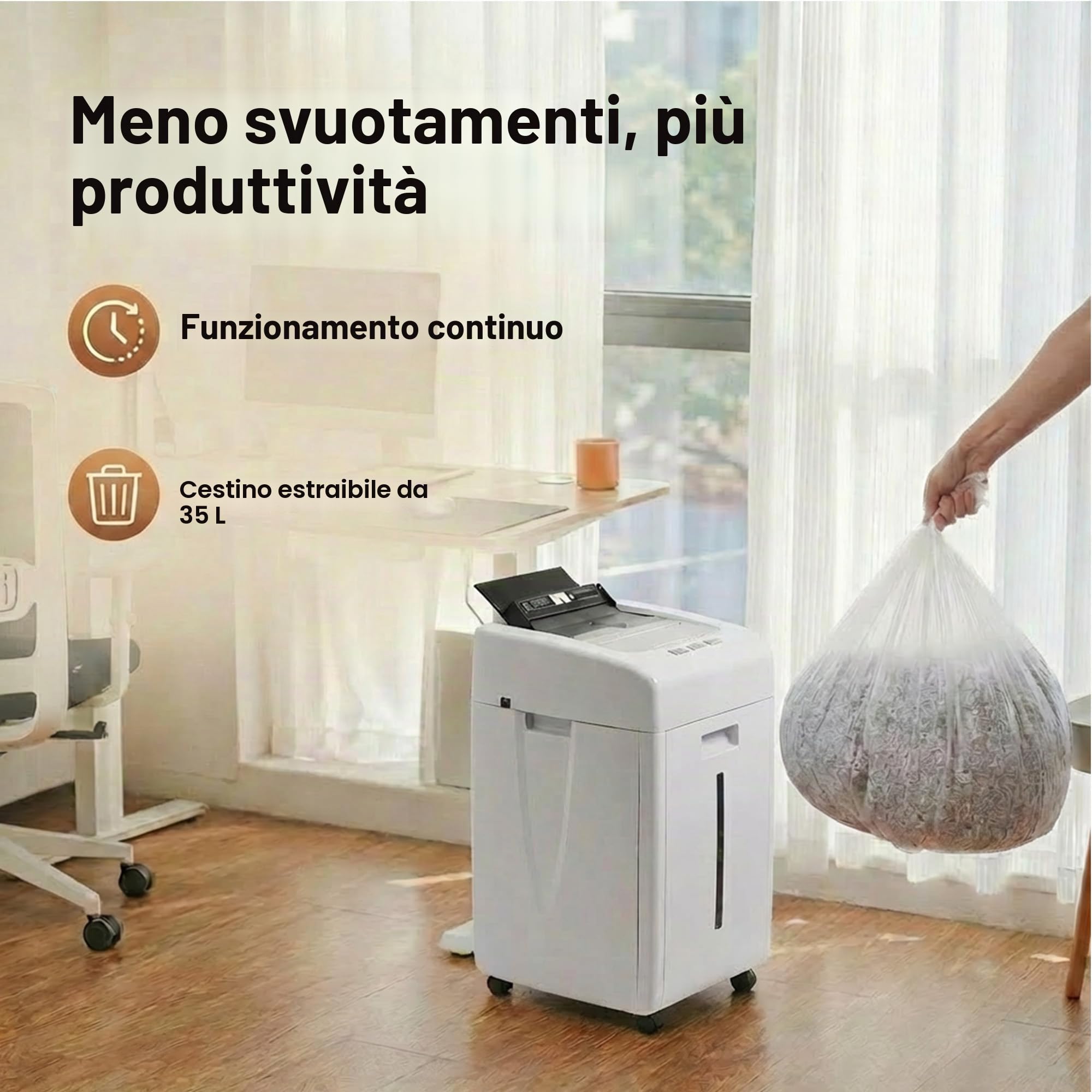 Frantoio Carta 200 fogli: Distruggidocumenti Automatico P5 Micro Taglio 2 x 15 mm Trituratore Carta Elettrica Vassoio 35L CD Schede graffette