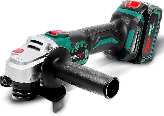 Brushless Cordless Angle Grinder 20V MAX, POSENPRO 125MM 8000RPM Cut-Off/Angle Grinder Tool with 4.0Ah Lithium-ion Battery & Fast Charger, 2-Position Auxiliary Handle