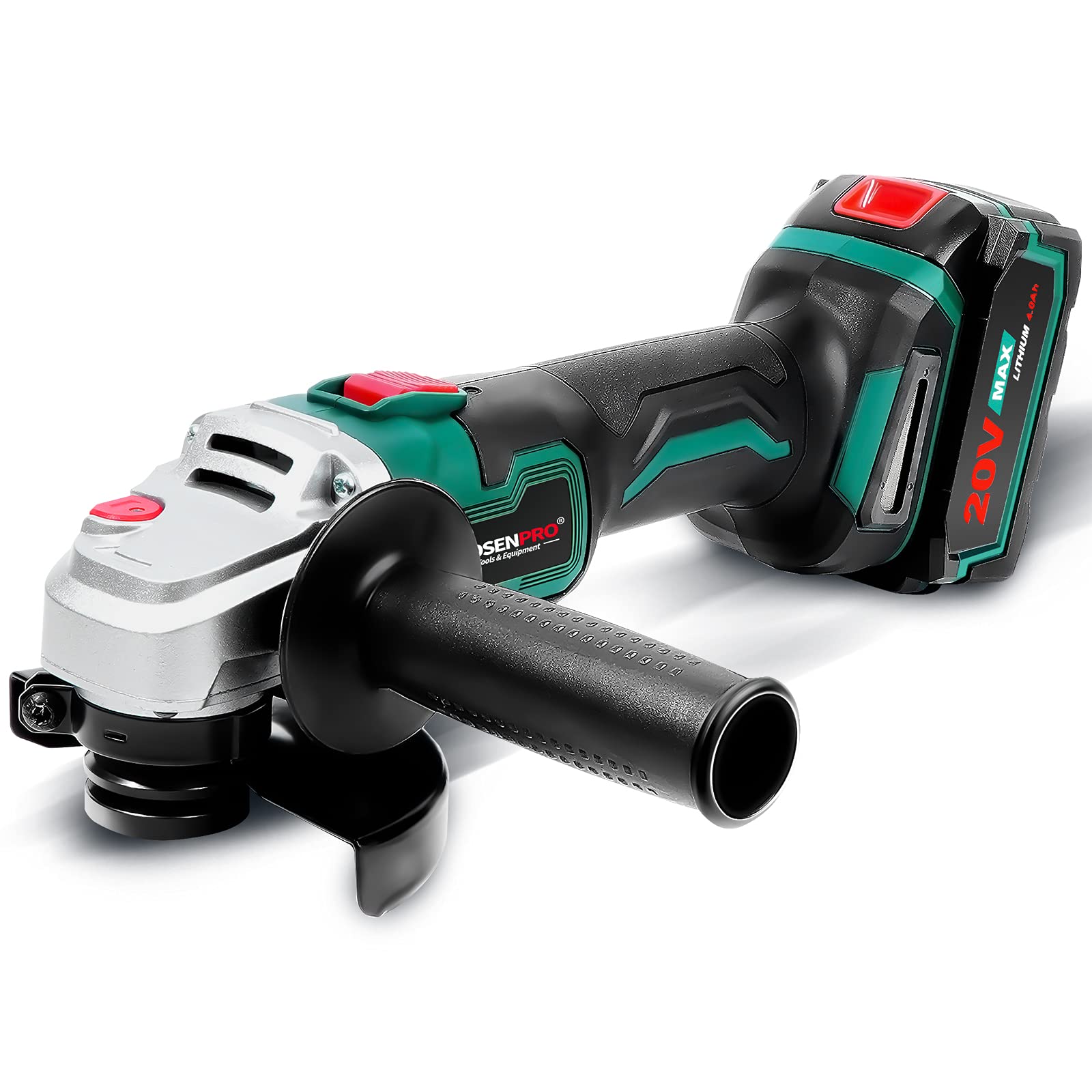 Amoladora Angular a Batería 125mm, POSENPRO Amoladora Angular 20V con Batería 4.0Ah y Cargador, Motor sin escobillas 8000RPM, para Cortar Pulido Azulejo de Cerámica Madera Piedra Acero