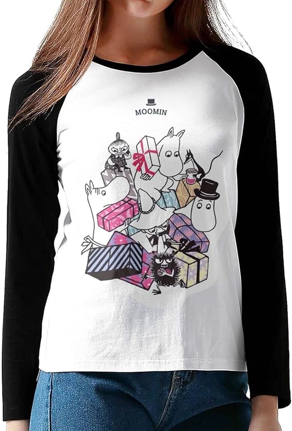 Amazon Co Jp ムーミン Moomin レディース Tシャツ 長袖 丸首 無地 Tシャツ 女性 綿 ゆったり カジュアル トップ 人気 春秋 服 Black ファッション