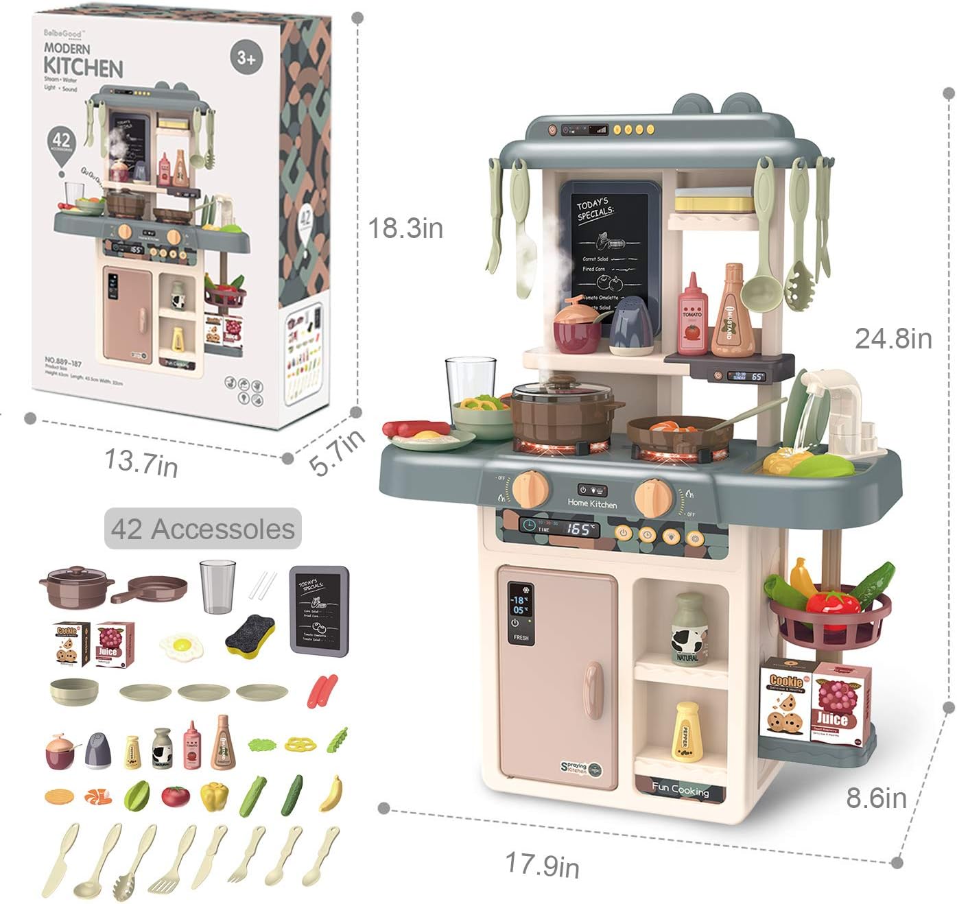 F4GOGO Little Kitchen Play Set, Kids Play Kitchen with Realistic Lights & Sounds, Simulation of Spray, Play Sink with Running Water, Utensils Accessories & Pretend Role Play Toys for Boys Girls : Toys & Games