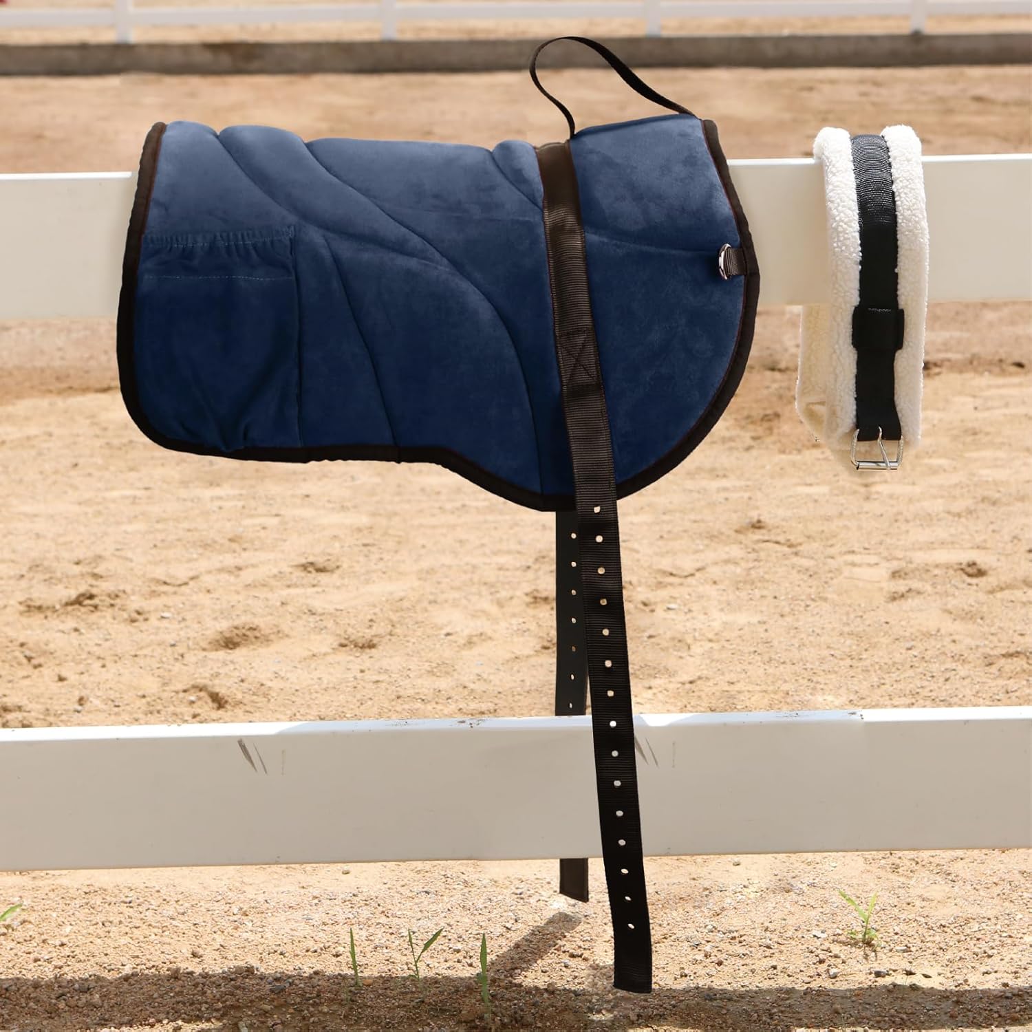 Harrison Howard Ergonomically Designed Correct Bareback Pad with Side Pockets Extra Thick Center for Maximum Support Anti-Slip Bareback Pad Comes with Matching Girth