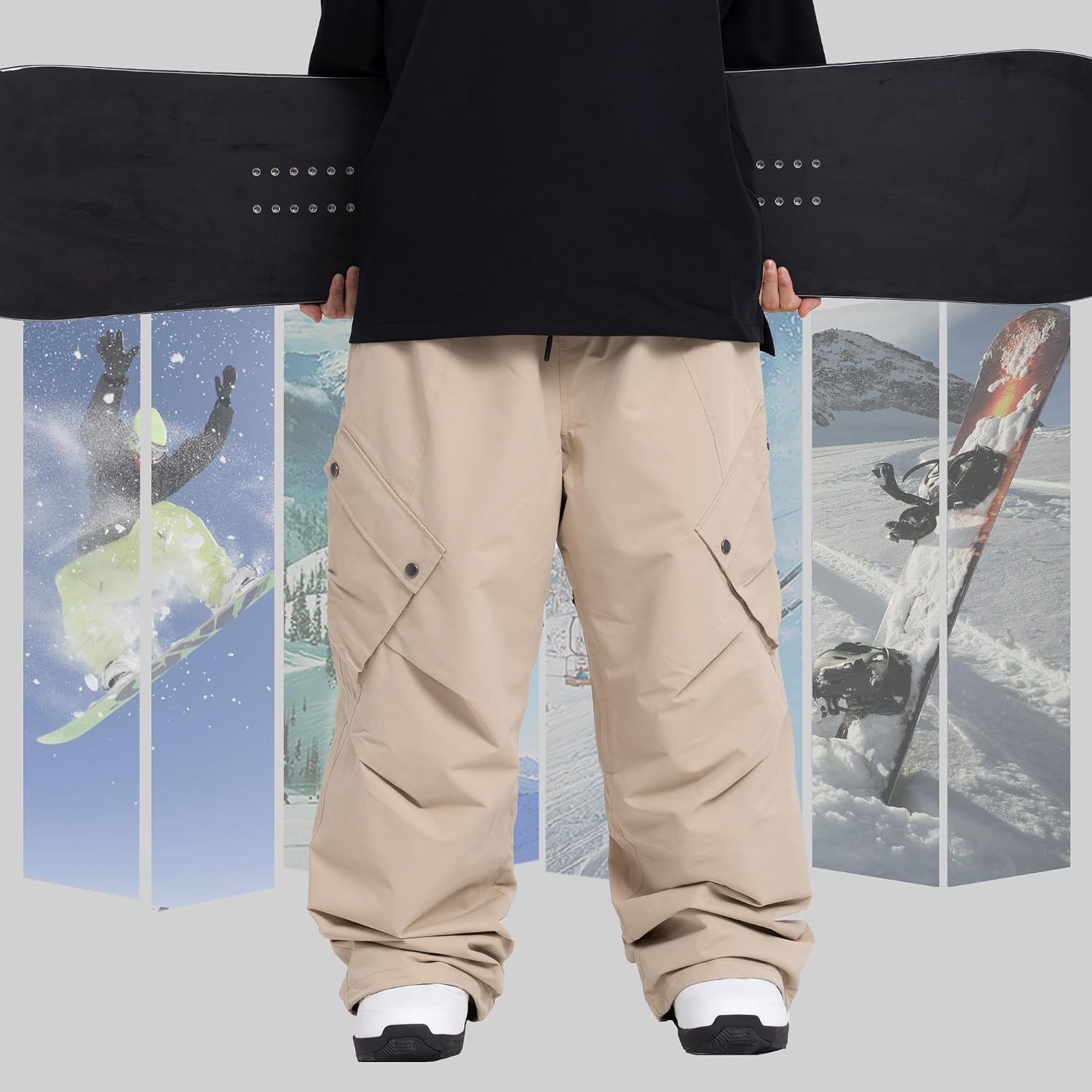 SNOWVERB Baggy Cargo Snowboard Pants Waterproof Ski Pants Loose Fit Streetwear Snow Pants Warm Winter Snow Pants Men Women