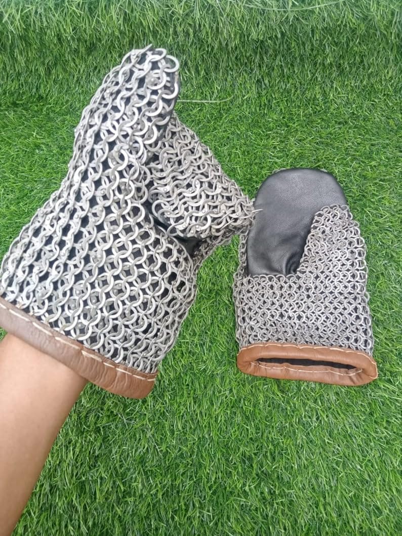 Armor Your Hands in Style: Handcrafted Chainmail Gloves and Gauntlets, Chainmail, Leather, Steel Material Gloves