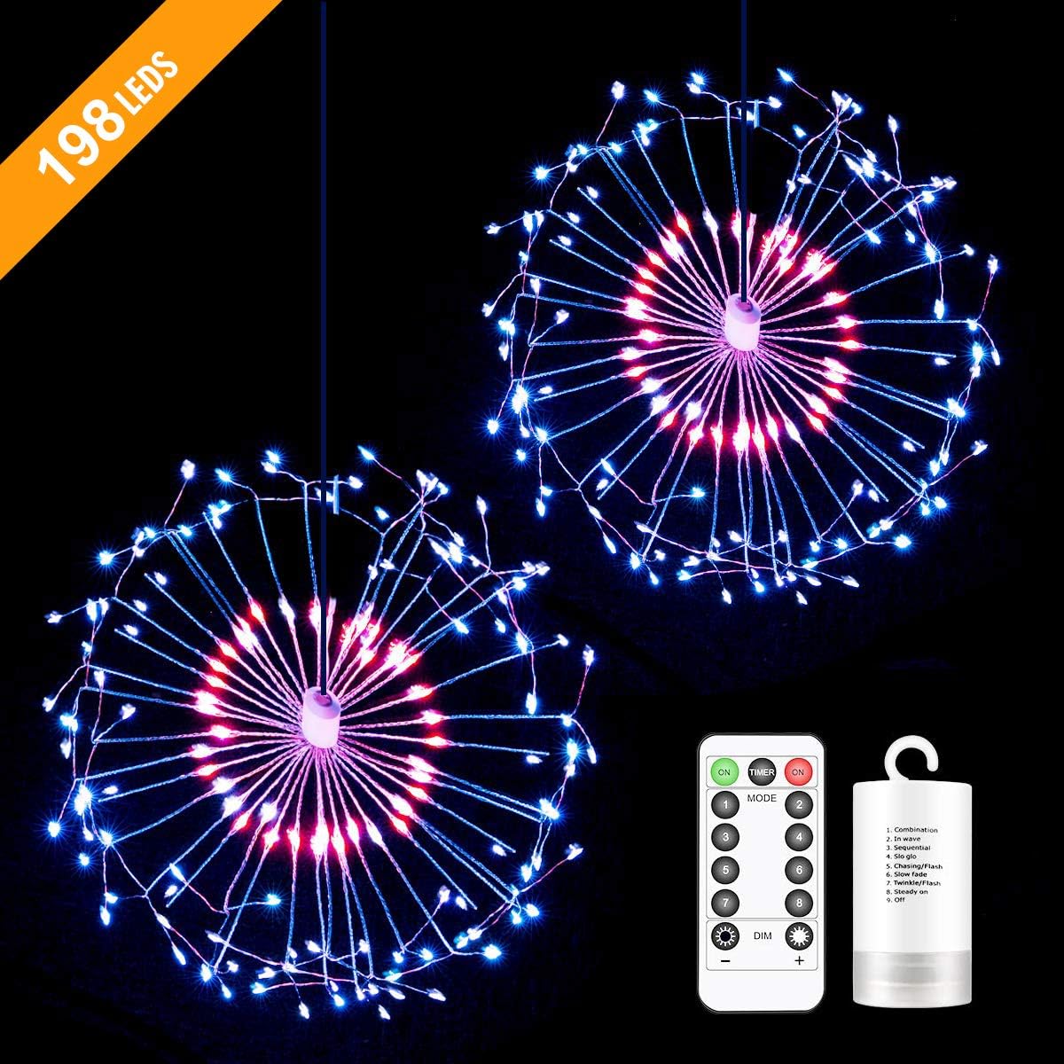 Hohoto Firework Lights, LED Fairy Lights, 2 Pack of DIY Led Light for Christmas, Home, Patio, Indoor and Outdoor as A Decoration (198 Color)