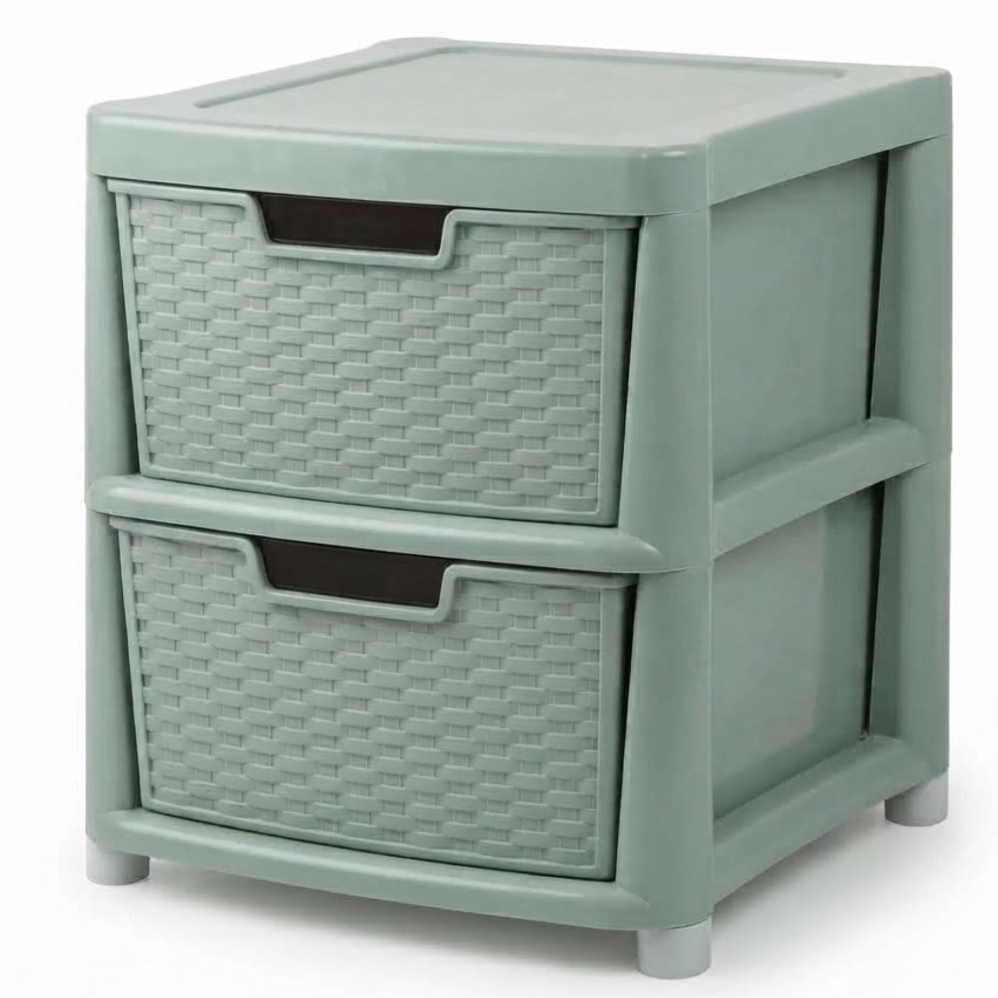 ZYORA 2 Tier Large Sage Green Rattan Effect Drawer - Plastic Durable Stylish with Smooth Pull Drawers - Multipurpose Storage Unit Cabinet Organizer for Home Office, Bedroom, Bathroom, Garage — image 1
