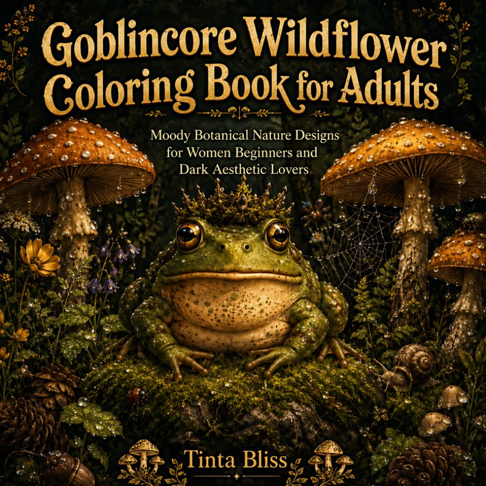 Goblincore Wildflower Coloring Book for Adults: Moody Botanical Nature Designs for Women Beginners and Dark Aesthetic Lovers