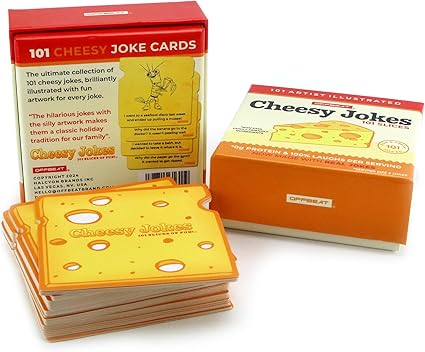 OFFBEAT 101 Cheesy Joke Cards, Artist Illustrated, Family Fun, Cheesy Dad Jokes Humor for Kids and Adults, Gift for Him, Guys, Men, Teens, Boys, Stocking Stuffer