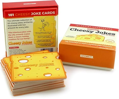 OFFBEAT 101 Cheesy Joke Cards, Artist Illustrated, Family Fun, Cheesy Dad Jokes Humor for Kids and Adults, Gift for Him, Guys, Men, Teens, Boys, Stocking Stuffer