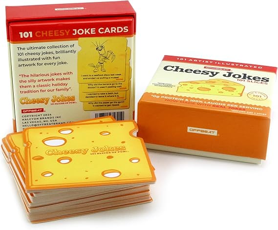OFFBEAT 101 Cheesy Joke Cards, Artist Illustrated, Family Fun, Cheesy Dad Jokes Humor for Kids and Adults, Gift for Him, Guys, Men, Teens, Boys, Stocking Stuffer