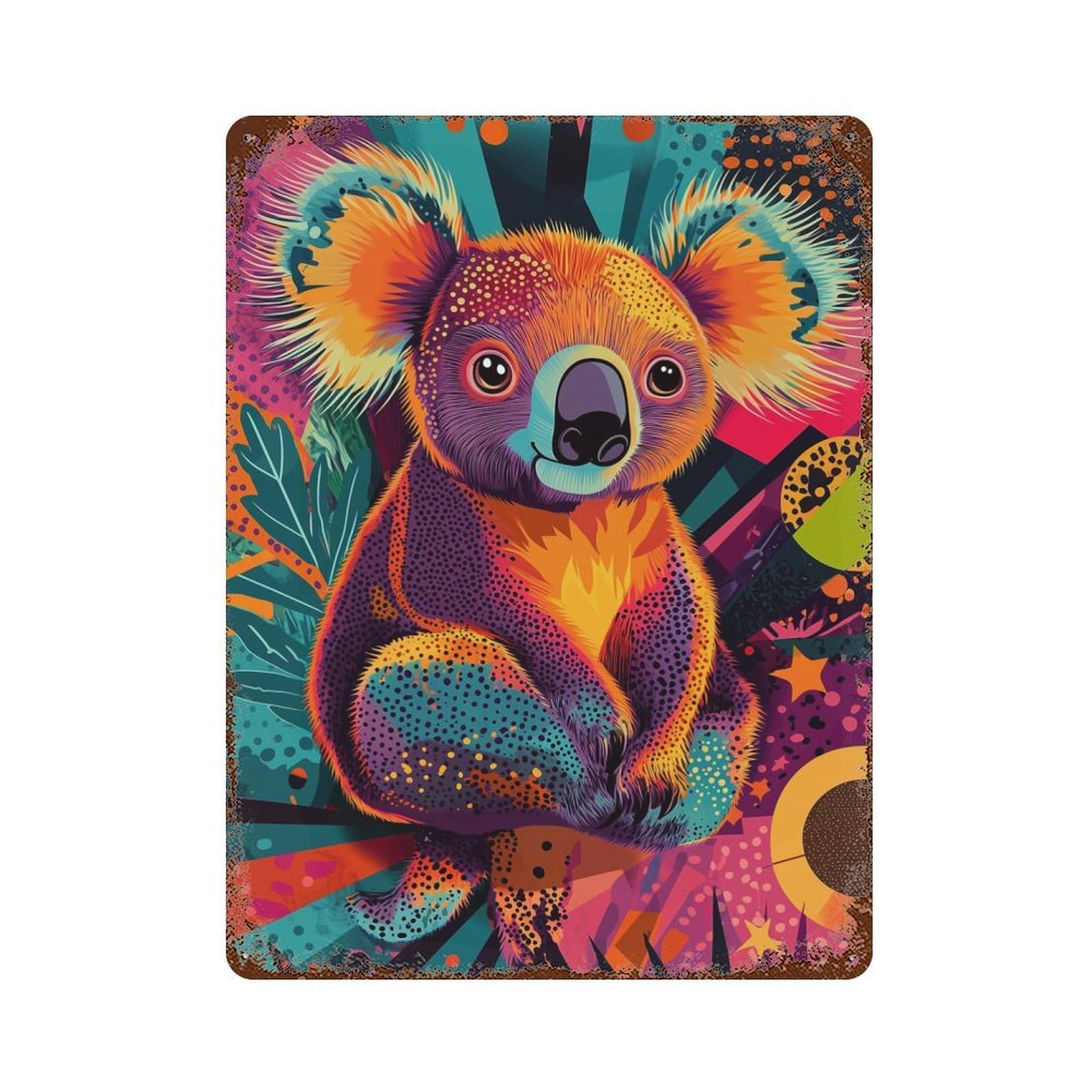 Garage Style Colorful Koala Art Electric Koala Funky Australian Animal Vintage Rust Metal Sign 15.7"x11.8", Shabby Chic Decor for Bar And Workshop