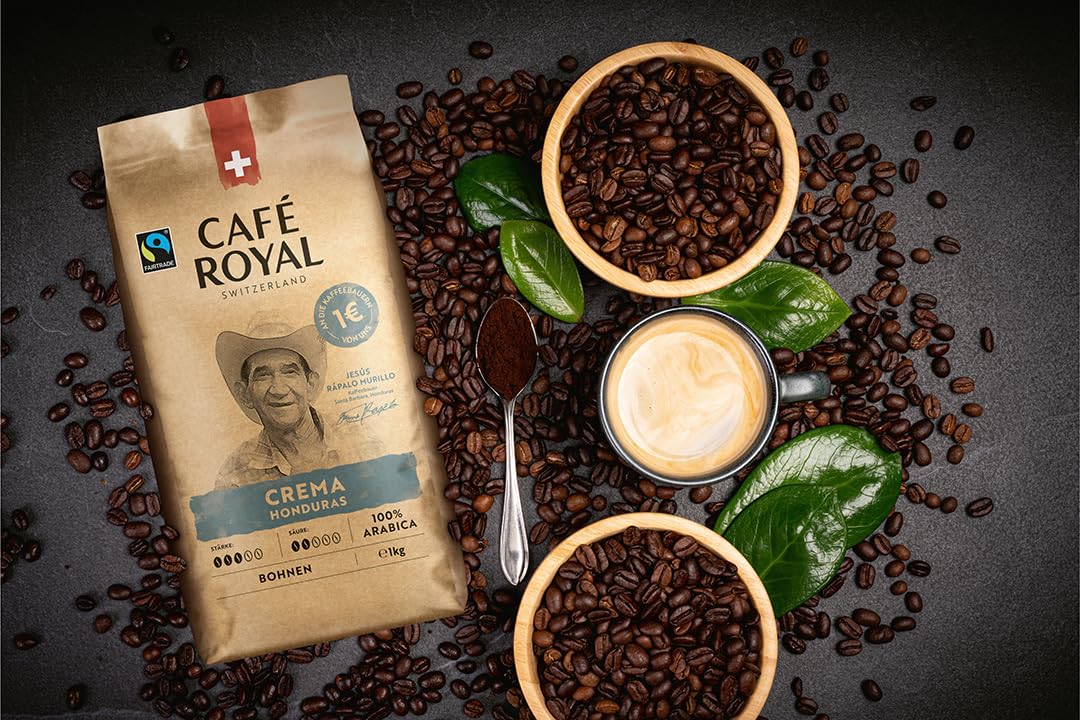 Café Royal Honduras Crema Coffee Beans 1kg - Fairtrade - Intensywność 3/5-100% Arabica z Hondurasu