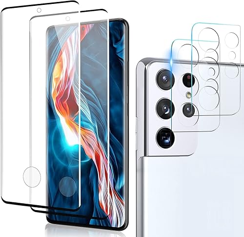 Paquete de 22Protector de pantalla de vidrio templado para Galaxy S21 Ultra película protectora HD compatible con desbloqueo de huellas dactilares