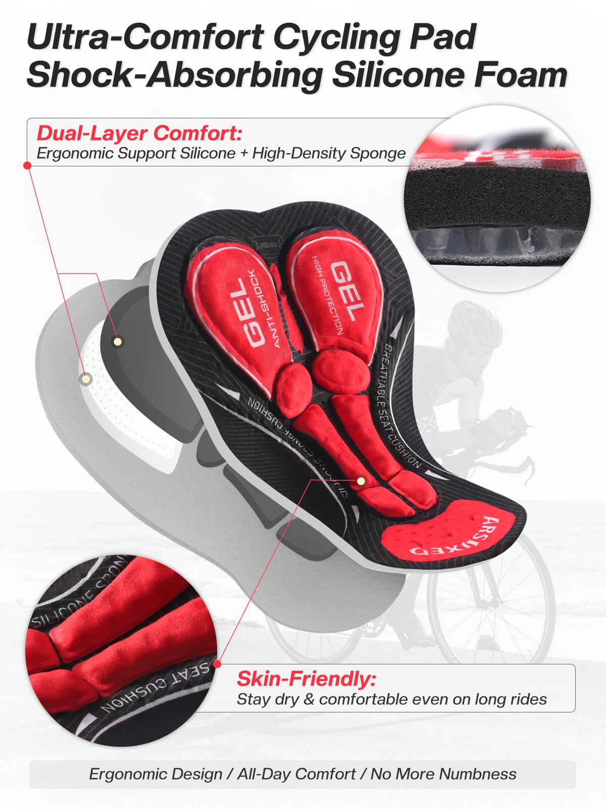 ARSUXEO Cuissard de Cyclisme rembourré pour Hommes 4D Padding MTB Shorts Cycling Shorts for Men with Phone Pockets Cycle Underhorts 582
