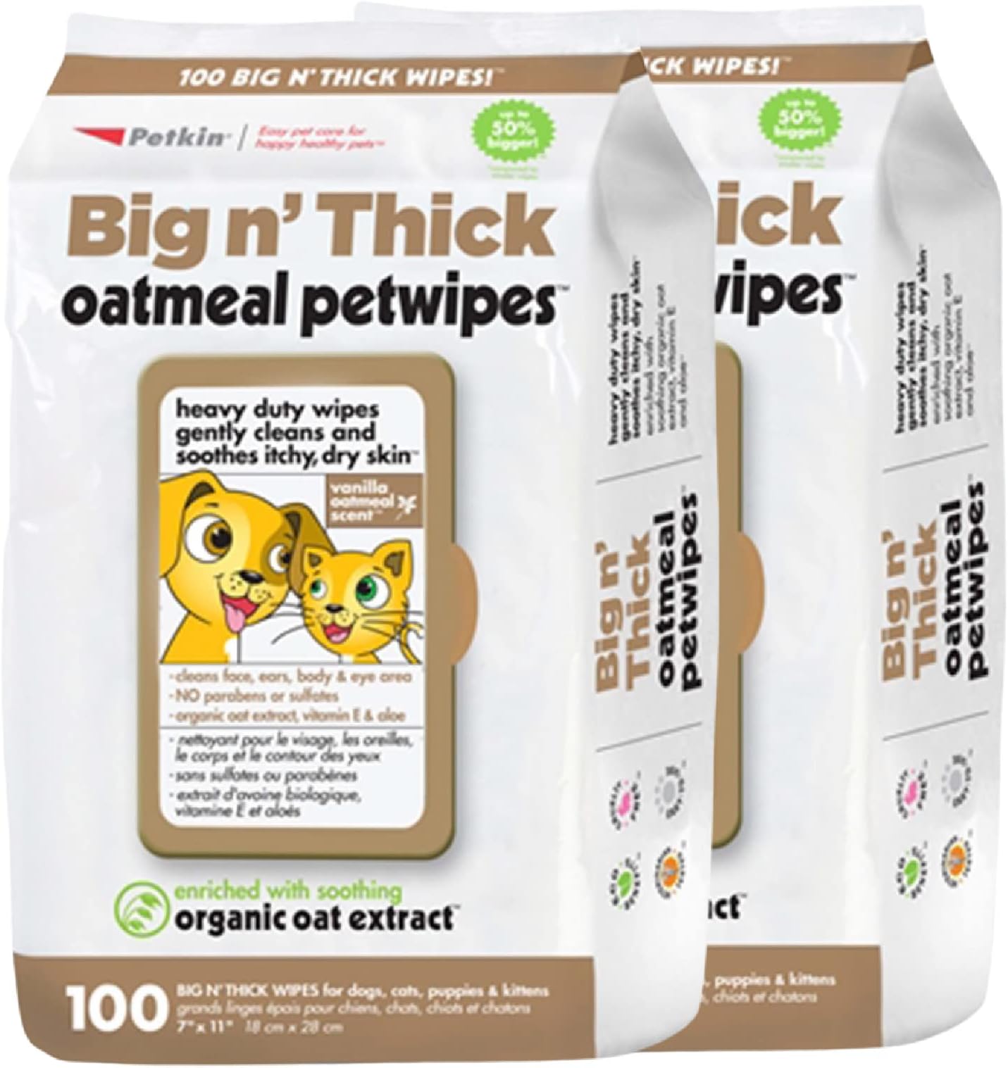 Pet Wipes for Dogs and Cats, 200 Wipes (Large) – Oatmeal Pet Wipes for Dogs and Cats – Soothes Itchy Dry Skin and Cleans Ears, Face, Butt, Body and Eye Area – 2 Packs of 100 Wipes