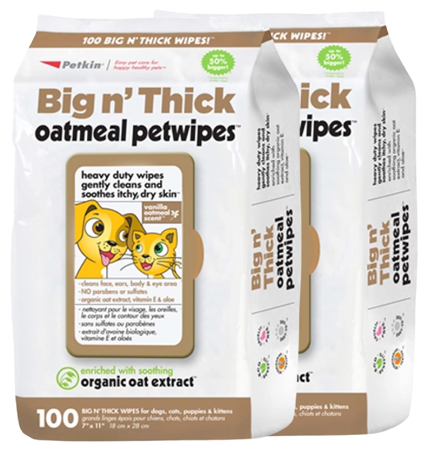 Petkin Pet Wipes for Dogs and Cats 200 Wipes Large Oatmeal Pet Wipes for Dogs and Cats Soothes