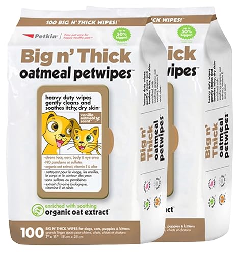 Miniatura 1 de Petkin Toallitas para mascotas para perros y gatos, 200 toallitas (grande)  Toallitas de avena para mascotas para perros y gatos  Alivia la picazón