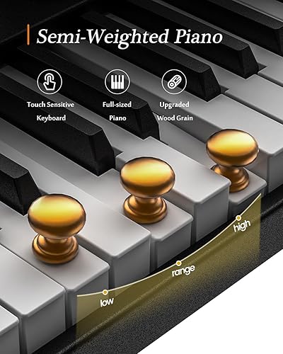 Miniatura 3 de Teclado de piano portátil, piano digital plegable semipesado de 88 teclas, tamaño completo, grano de madera, teclado de piano eléctrico con