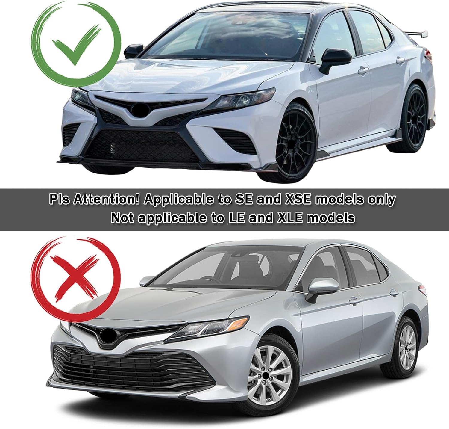 Bewild Front Bumper Upper & Lower Grille + Fog Lights Cover + Black Trim Strips + Front Bumper Brackt Fit For 2018-2020 Toyota Camry SE XSE 11pcs Kit Set Replacement