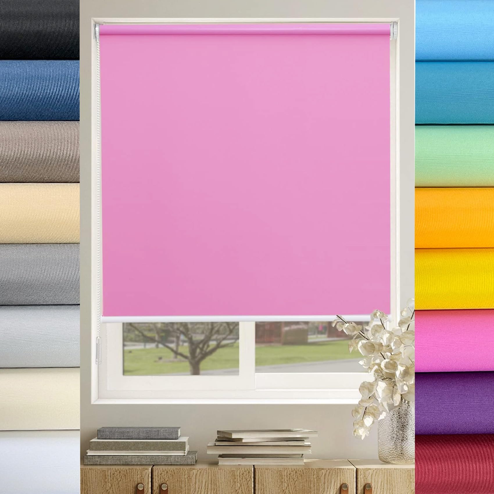 Sleeptight Portable Blackout Blind 45 x 220 cm Insulated UV Protection Child Safe Roman Shade Blind Fittings Included Portable Use Travel and Bedroom, Pink