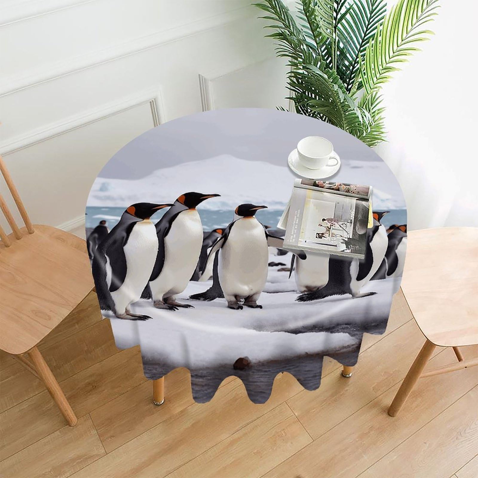 VstaDank Antarctica Penguins Table Cloth Fashions Washable Round Tablecloth Decorative Table Cover Comfortable Straight Edge Tablecover for Dining Kitchen Party Outdoor 60 Inch